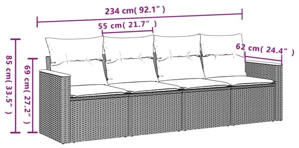 4dílná zahradní sedací souprava s polštáři černá polyratan 3225770