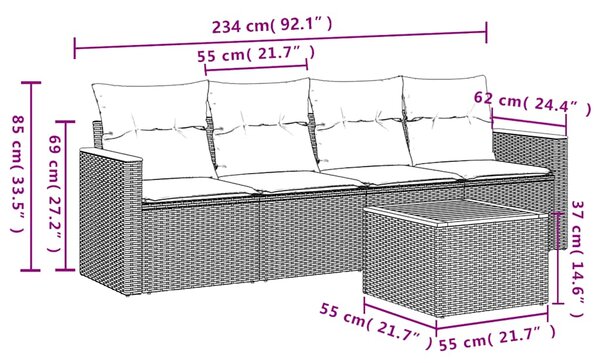 5dílná zahradní sedací souprava s poduškami černá polyratan 3225775