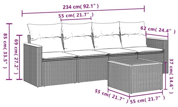 5dílná zahradní sedací souprava s poduškami černá polyratan 3225776
