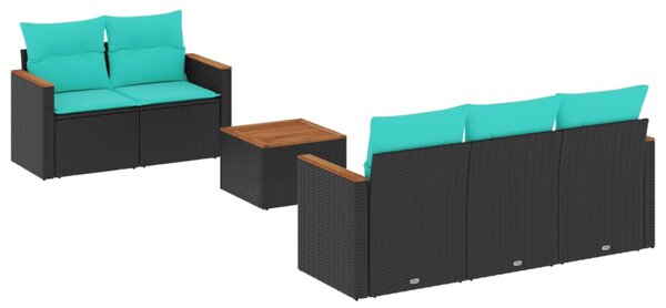 6dílná zahradní sedací souprava s polštáři černá polyratan 3225784