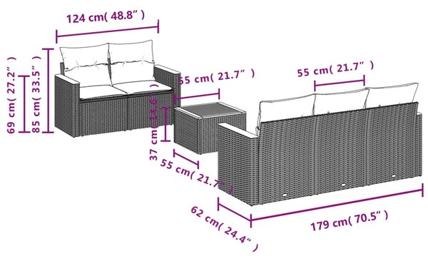 6dílná zahradní sedací souprava s poduškami černá polyratan 3225783