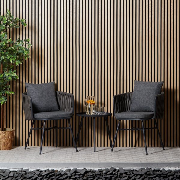 Homestyle4u 2445, 3-dílná sada zahradního nábytku, balkonový nábytek ratan edý, stl a 2 idle