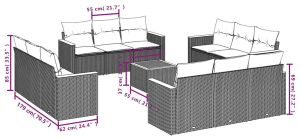 13dílný zahradní sedací souprava s poduškami černý polyratan 3225839