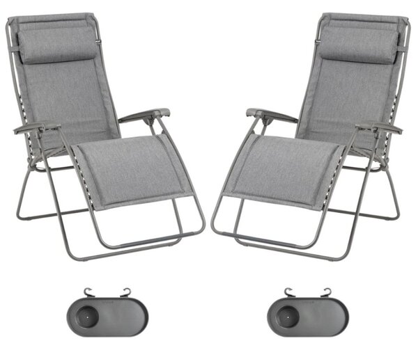 Zvýhodněná sada: 2 relaxační křesla Lafuma RSXA Clip XL LightComfort šedá Ombre + 2 držáky nápojů ZDARMA