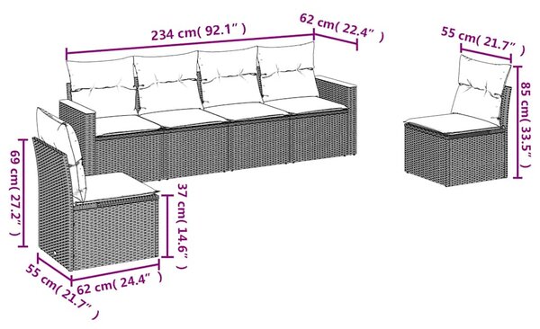 6dílná zahradní sedací souprava s poduškami černá polyratan 3225859