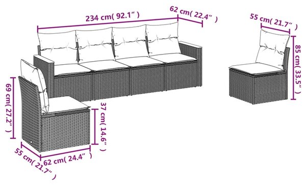 6dílná zahradní sedací souprava s polštáři černá polyratan 3225861