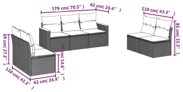 7dílná zahradní sedací souprava a podušky mix béžové polyratan 3225877