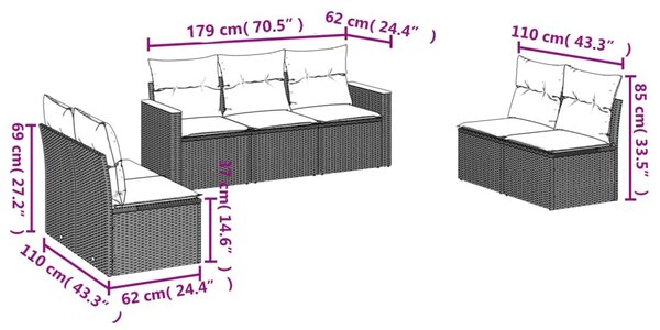 7dílná zahradní sedací souprava s polštáři šedá polyratan 3225879