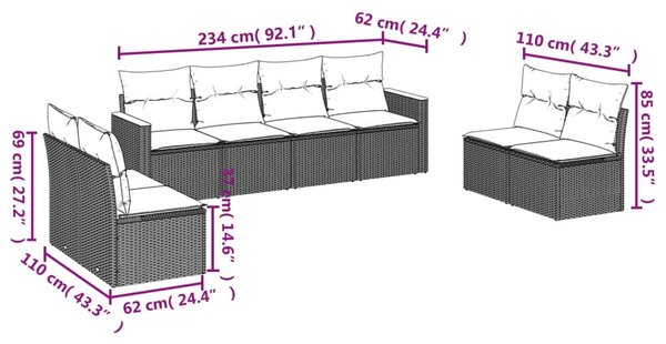 8dílná zahradní sedací souprava s polštáři černá polyratan 3225889