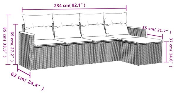 5dílná zahradní sedací souprava s poduškami béžová polyratan 3225918
