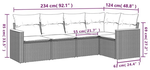 5dílná zahradní sedací souprava s poduškami černá polyratan 3225943