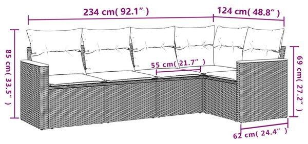 5dílná zahradní sedací souprava s polštáři černá polyratan 3225945