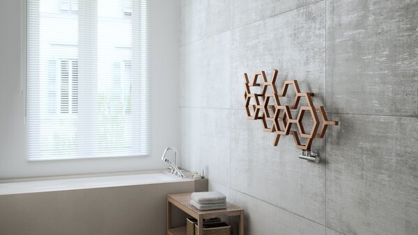 TERMA Hex designový radiátor 502 × 1126 mm, 317 W, barva Brass, pravé připojení