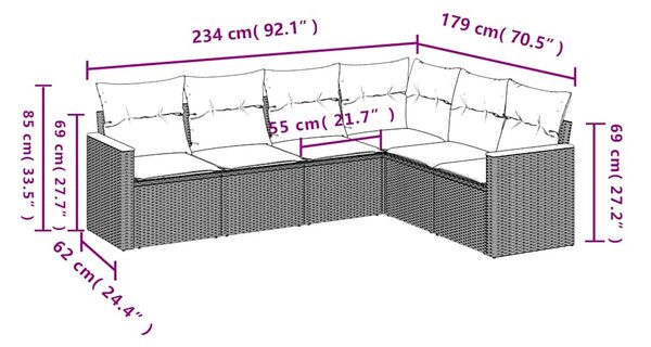 6dílná zahradní sedací souprava s polštáři černá polyratan 3226001