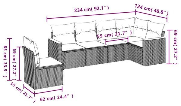 6dílná zahradní sedací souprava s poduškami černá polyratan 3226013
