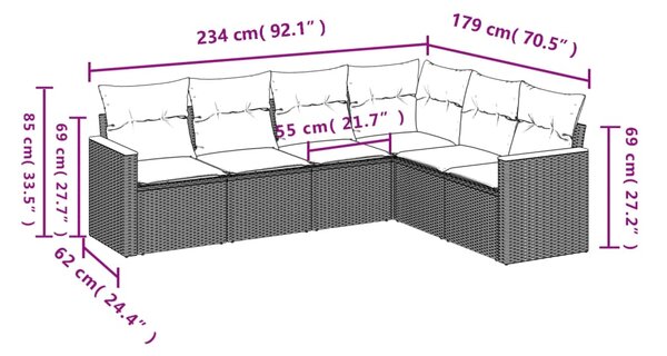 6dílná zahradní sedací souprava s polštáři šedá polyratan 3226005