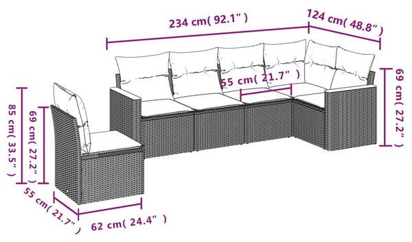 6dílná zahradní sedací souprava s poduškami šedá polyratan 3226018