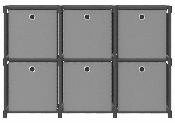 Výstavní police 6 přihrádek s boxy černá 103x30x72,5 cm textil 322607