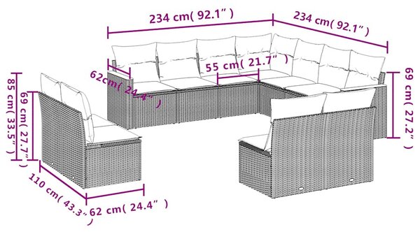 11dílná zahradní sedací souprava s polštáři černá polyratan 3226085