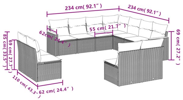 11dílná zahradní sedací souprava a podušky mix béžové polyratan 3226087