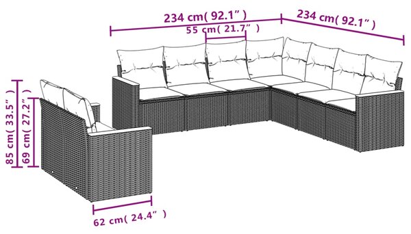 9dílná zahradní sedací souprava s poduškami béžová polyratan 3226100
