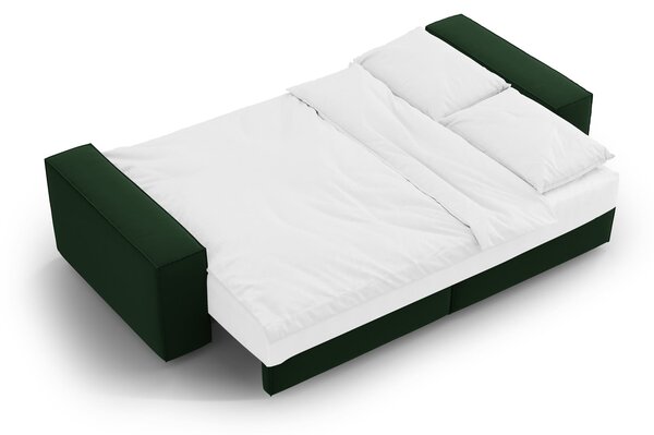 Čtyřmístná rozkládací pohovka s úložným prostorem JUDY 247 cm samet zelená