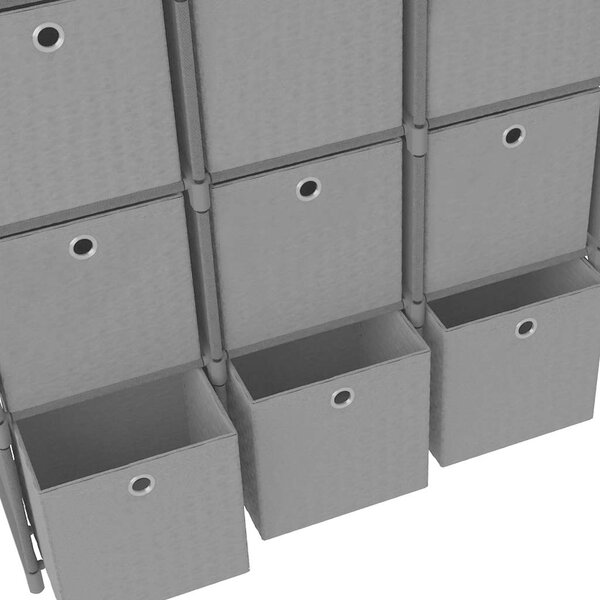 Výstavní police 9 přihrádek s boxy šedá 103x30x107,5 cm textil 322613