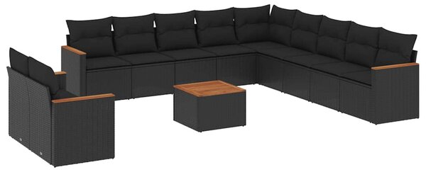 12dílná zahradní sedací souprava s poduškami černá polyratan 3226132