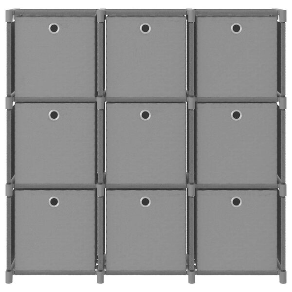 Výstavní police 9 přihrádek s boxy šedá 103x30x107,5 cm textil 322613