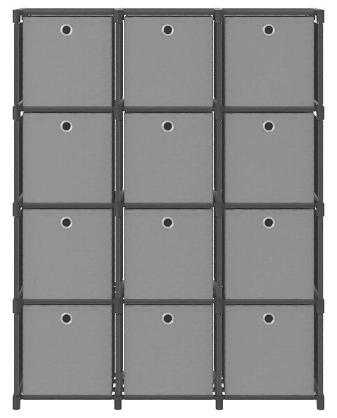 Výstavní police 12 přihrádek s boxy černé 103x30x141 cm textil 322615