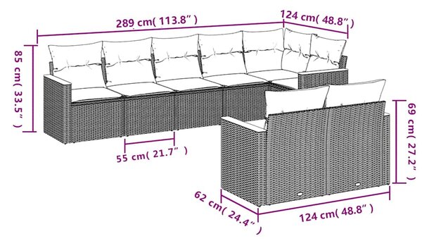8dílná zahradní sedací souprava s poduškami černá polyratan 3226146