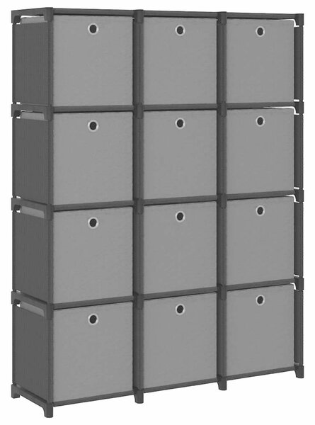 Výstavní police 12 přihrádek s boxy černé 103x30x141 cm textil 322615