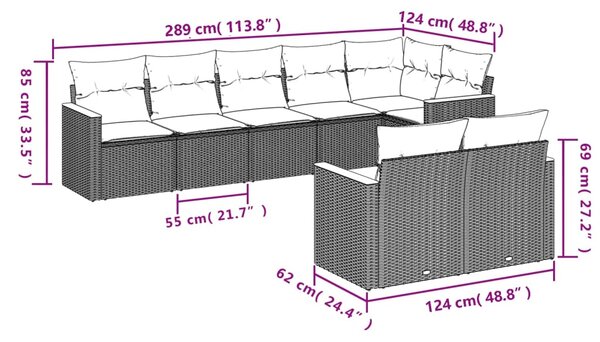 8dílná zahradní sedací souprava s poduškami černá polyratan 3226147