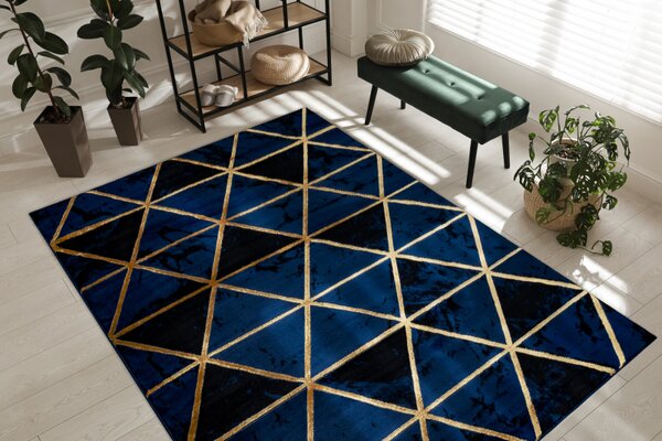 Makro Abra Kusový koberec EMERALD 1020 Luxusní geometrický moderní modrý zlatý Rozměr: 80x150 cm