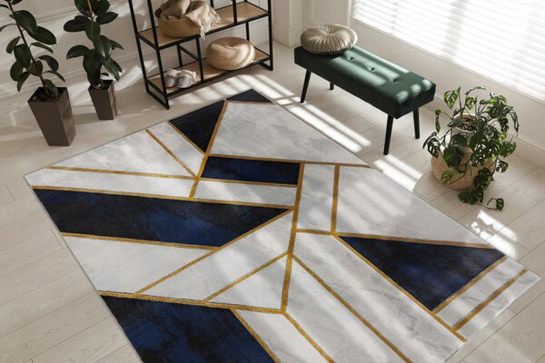Makro Abra Kusový koberec EMERALD 1015 Luxusní mramor geometrický moderní krémový modrý zlatý Rozměr: 120x170 cm