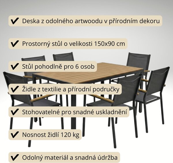 Vikio Zahradní jídelní set 150x90 pro 6 osob AZS155P-6 přírodní