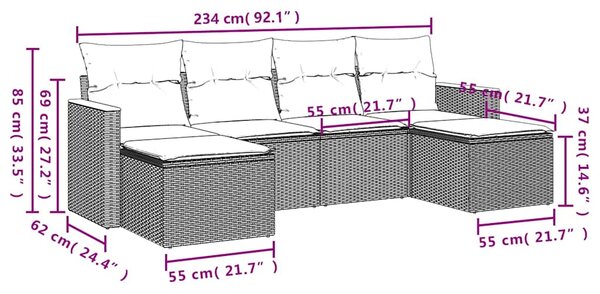 6dílná zahradní sedací souprava s poduškami černá polyratan 3226216