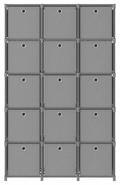 Výstavní police 15 přihrádek s boxy šedá 103x30x175,5 cm textil 322621