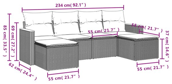 6dílná zahradní sedací souprava s poduškami béžová polyratan 3226219