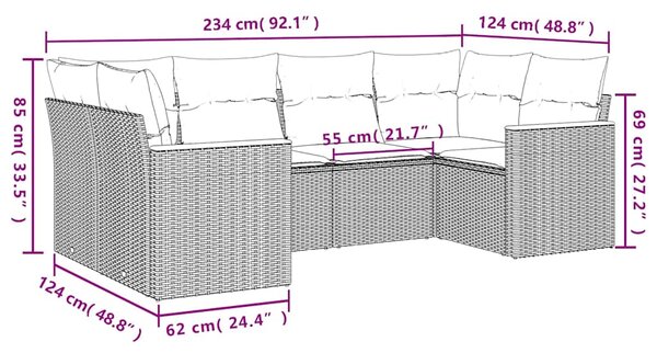 6dílná zahradní sedací souprava s polštáři černá polyratan 3226260