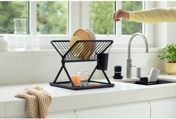 Tmavě šedý kovový dvoupatrový odkapávač 37x33 cm – Brabantia