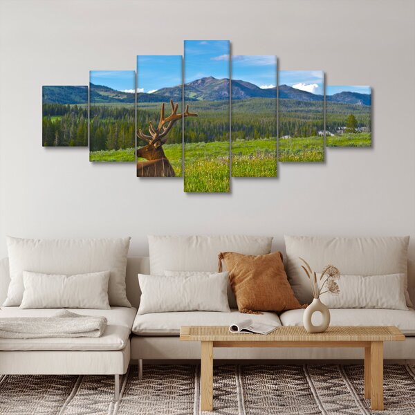Obraz - Jelen v louce (210x100 cm)