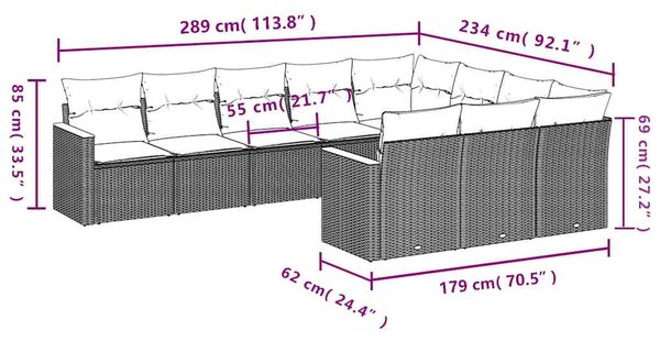 10dílná zahradní sedací souprava s polštáři černá polyratan 3226337