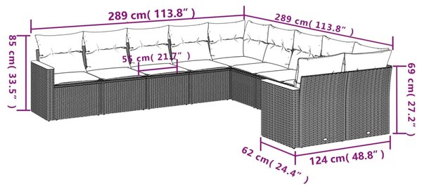 10dílná zahradní sedací souprava s poduškami šedá polyratan 3226354