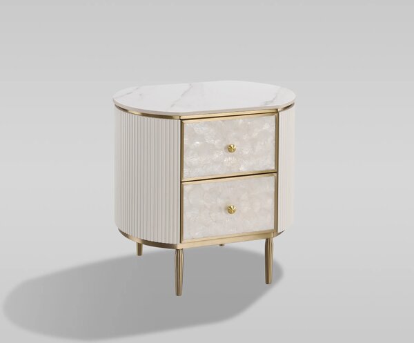 LivinHill Noční stolek Stilig ST903A 55 cm mramor/zlatý/bílý