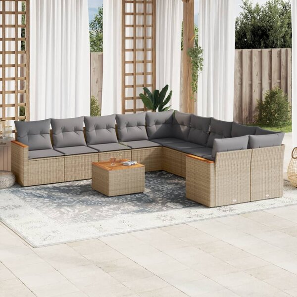 11dílná zahradní sedací souprava a podušky mix béžové polyratan 3226360