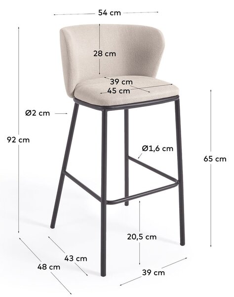 Béžová barová židle (výška sedáku 65 cm) Ciselia – Kave Home