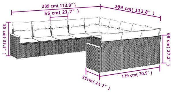 11dílná zahradní sedací souprava s polštáři černá polyratan 3226428