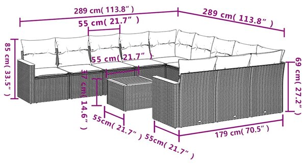 12dílná zahradní sedací souprava s polštáři černá polyratan 3226435