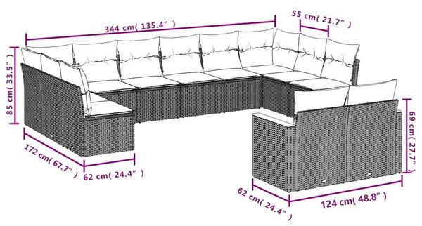 12dílná zahradní sedací souprava s polštáři černá polyratan 3226442